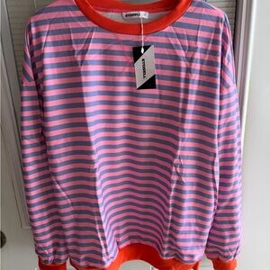 Fossil Vibrant Pink and Blue Striped Top